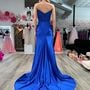 Cute Mermaid Strapless Royal Blue Satin Prom Dresses-1
