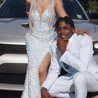 SP1555,Sparkle Black Girl Prom Dresses,Sequin V-Neck Prom Evening Dresses With Side Slit - Thumbnail 1