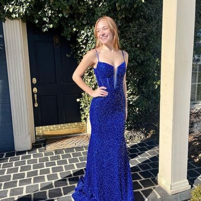 Sp2249,cute mermaid straps royal blue sequins prom dresses