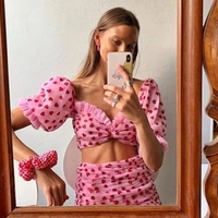 2PCS Sweet Pink Glitter Heart Crop Top + Mini Skirt - Thumbnail 2