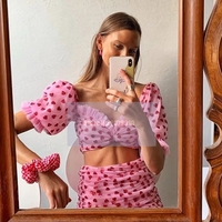 2PCS Sweet Pink Glitter Heart Crop Top + Mini Skirt - Thumbnail 4