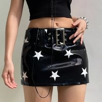 Black PU Glossy Star Print Mini Skirt