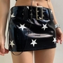 Black PU Glossy Star Print Mini Skirt-1