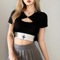 Black Punk Square Collar Short Sleeve Shirt  - Thumbnail 1