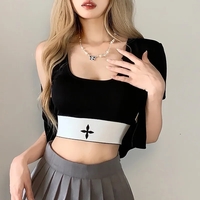 Black Punk Square Collar Short Sleeve Shirt  - Thumbnail 2