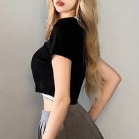 Black Punk Square Collar Short Sleeve Shirt  - Thumbnail 3