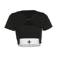 Black Punk Square Collar Short Sleeve Shirt  - Thumbnail 5