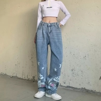 Blue Skull Print Denim Straight Leg Jeans  - Thumbnail 1