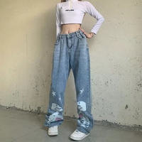 Blue Skull Print Denim Straight Leg Jeans  - Thumbnail 4