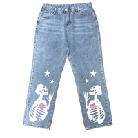 Blue Skull Print Denim Straight Leg Jeans  - Thumbnail 3