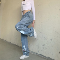 Blue Skull Print Denim Straight Leg Jeans  - Thumbnail 6