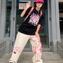 Anime Girl Print Wide Leg Pants -4