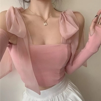 Sweet Pink Bow Knit Long Sleeve Crop Top - Thumbnail 2