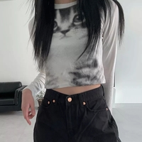 Indie Cat Print Long Sleeve T-shirt  - Thumbnail 1