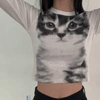 Indie Cat Print Long Sleeve T-shirt  - Thumbnail 2