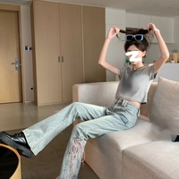 Pink Lace Up Bow Flare High Waist Jeans - Thumbnail 5