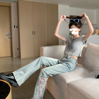 Pink Lace Up Bow Flare High Waist Jeans - Thumbnail 8