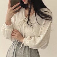 White Thin Lantern Long Sleeve Cardigan  - Thumbnail 1