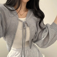 White Thin Lantern Long Sleeve Cardigan  - Thumbnail 2