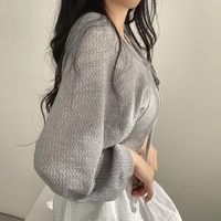 White Thin Lantern Long Sleeve Cardigan  - Thumbnail 3