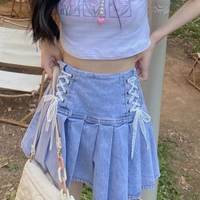 Lace Bandage High Waist Denim Skirt - Thumbnail 1