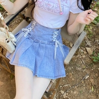 Lace Bandage High Waist Denim Skirt - Thumbnail 2