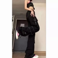 Black Cargo Denim Pants - Thumbnail 7