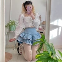 Double Layer High Waist Denim Skirt - Thumbnail 1