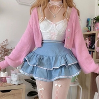 Double Layer High Waist Denim Skirt - Thumbnail 2