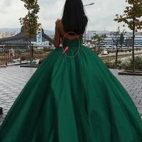 Ball Gown Green V Neck Puffy Prom Dresses - Thumbnail 1