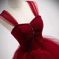 Princess Ball Gown Burgundy Tulle Prom Dresses - Thumbnail 3