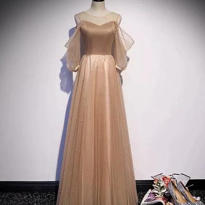 Simple a line long sleeves tulle prom dresses