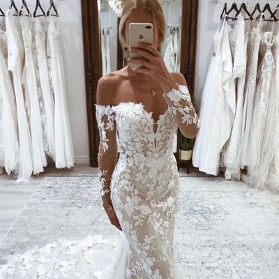 Elegant mermaid long sleeves lace wedding dresses