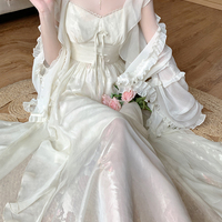 White Yellow Golden Tulle Layered Princess Elegant Classic Long Dress - Thumbnail 1