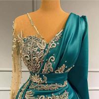 Luxury Long Sleeve Prom Evening Dresses Formal Occasion Wear Gold Appliques Beads Hunter Sheer Neck Arabic Robe de soriee - Thumbnail 1