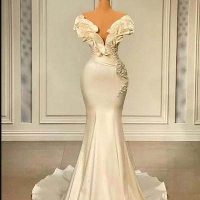 Designed new evening prom dresses mermaid cap sleeves floor length flowers beaded pearls long pary occasion gowns formal wears