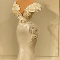 Designed New Evening Prom Dresses Mermaid Cap Sleeves Floor Length Flowers Beaded Pearls Long Pary Occasion Gowns Formal Wears - Thumbnail 1