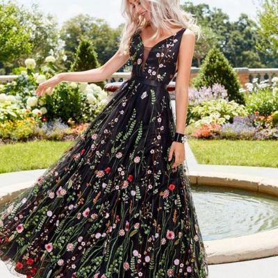 Sexy vintage long evening dresses new boho prom press women party v-neck embroidery lace backless beach vestiodos de noiva