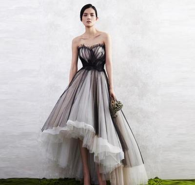 Black and White High Low Prom Dresses Sweetheart Pleat Tulle Evening Party Dress Tiered Bottom Asymmetrical Hem Prom Gowns