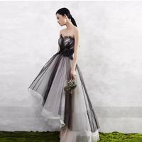 Black and White High Low Prom Dresses Sweetheart Pleat Tulle Evening Party Dress Tiered Bottom Asymmetrical Hem Prom Gowns - Thumbnail 1