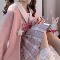 Sweet College Student Girl Twin Stars Mohair Fluffly Autumn Winter Long Sleeve Pink Cardigan Sweater - Thumbnail 5