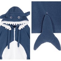 Japanese Girl Cute Cartoon Cozy Black & Blue Shark Tail Zipper Cashmere Wool Hoodie Jacket - Thumbnail 8