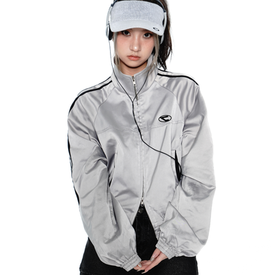 Y2k track jacket in silver - Thumbnail 2