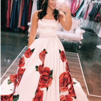 Strapless Prom Dresses Large Rose Flower Floral  - Thumbnail 1