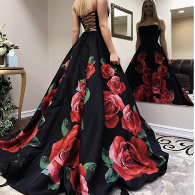 Black strapless prom dresses large rose flower floral  - Thumbnail 2