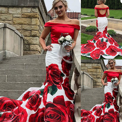 Two Piece Prom Dresses Rose Floral Open Back