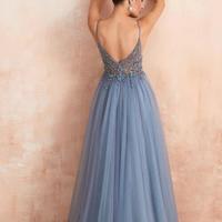 Spaghetti straps a line tulle prom gowns with beading - Thumbnail 1