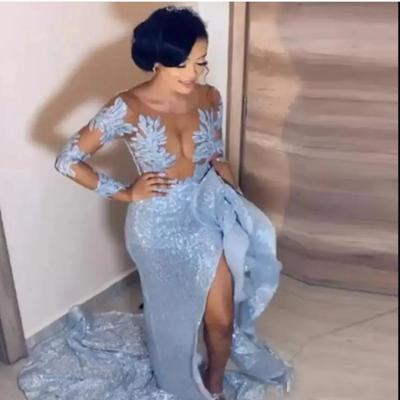 Sexy prom dresses 2023 vestido de fiesta abiye abendkleider robe de soiree longue split mermaid evening dress sequin applique
