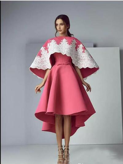 Watermelon Prom Dress Custom Made With Big Wrap Strapless Formal Party Gowns High Low With Applique Evening Dresses