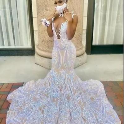 Stunning lace mermaid prom dresses popular sheer neck appliques sequins ruched long evening gowns party gowns
